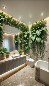 A bathroom with plants becomes a soothing sanctuary, filled with freshness and calm.